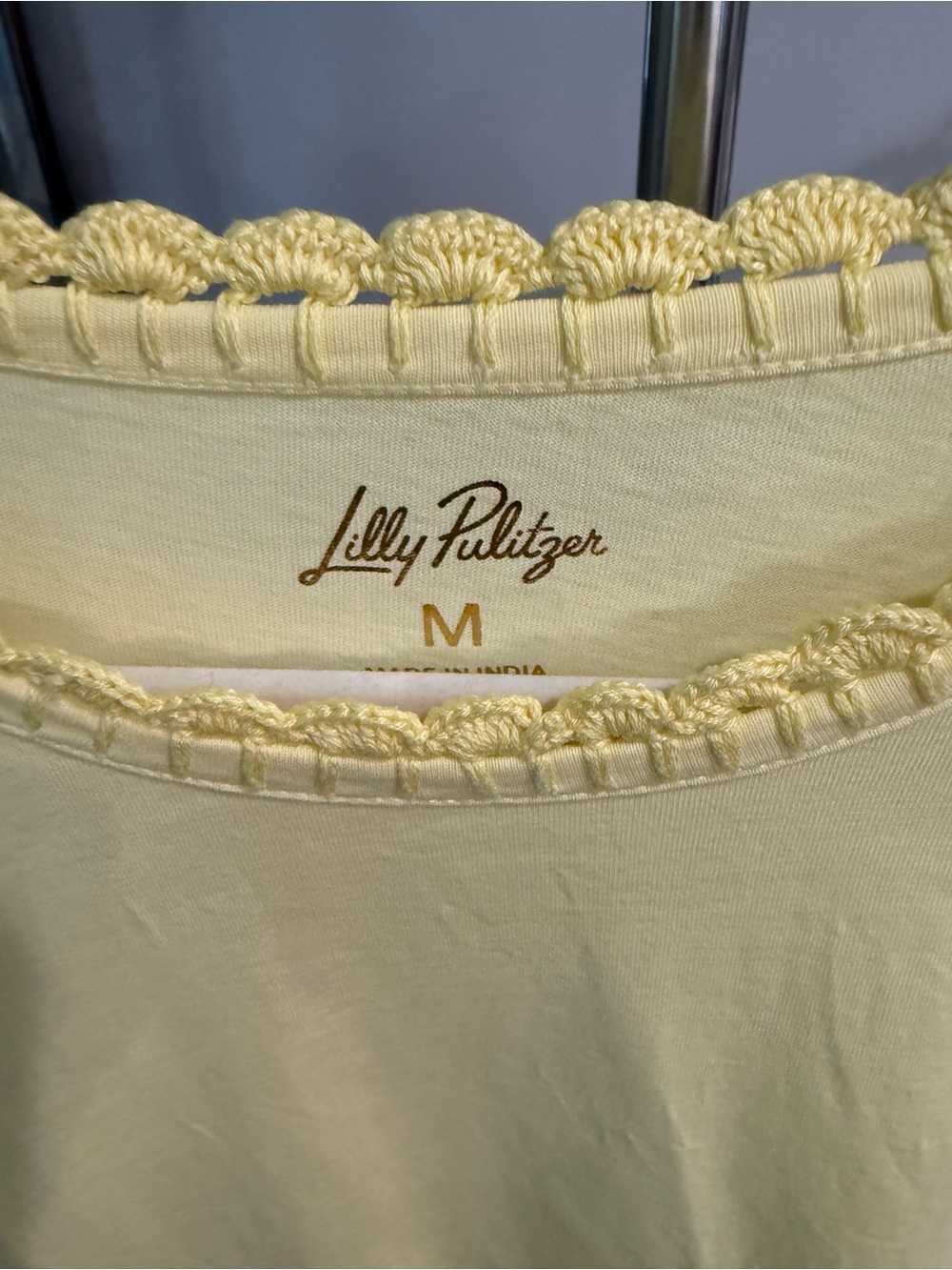 NWOT Lilly Pulitzer Yellow Crochet-Trim Cotton Tee - Picture 2 of 2